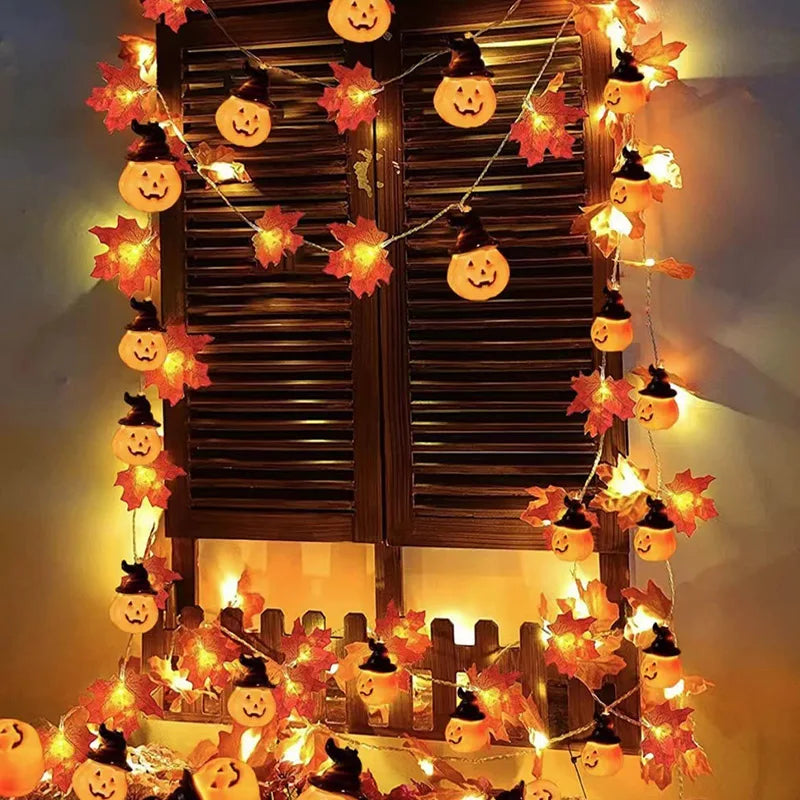 1.5M 10LED Maple Leaves Pumpkin Fall Garland String Lights Halloween Decoration Led Fairy Light Home Indoor Outdoor Thanksgiving