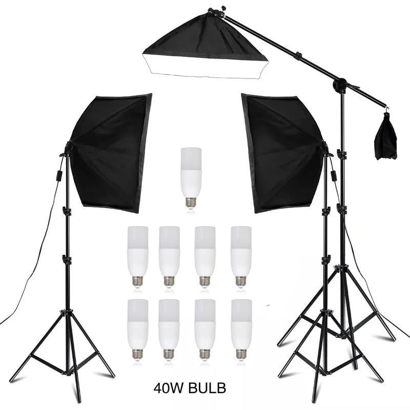 Photography 50x70CM Four Lamp Softbox Kit With 8pcs Bulb Soft Box Accessories Tripod Stand For Professional Photo Studio Video