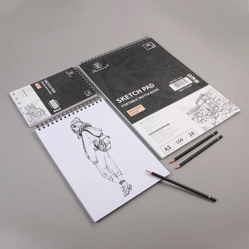 Professional Sketchbook A3/A4/A5 24 Sheets Drawing Pad 160gsm Acid-Free Paper Ideal for Dry Media Perfect for Beginners