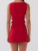 Elegant V-Neck Sleeveless Midi Dress with Ruched Waist and Side Slit Detail for Women Casual Summer Party Dress