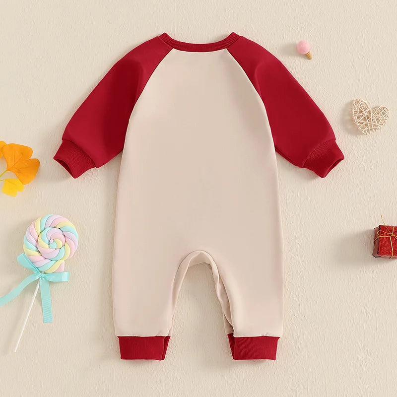 Valentine s Day Heart Print Long Sleeve Romper Jumpsuit for Infants Toddler Boys Girls Full Length Sweatshirt Bodysuit