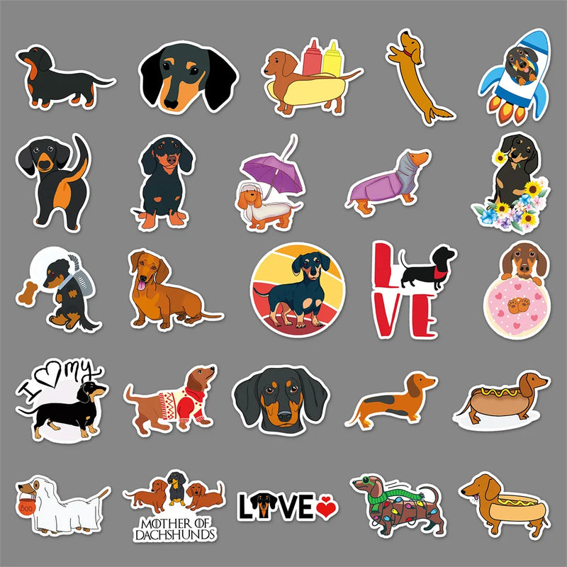 10/30/50PCS Dachshund Cartoon Personality Creative Graffiti Sticker Desk GuitarComputer Refrigerator WaterproofSticker Wholesale