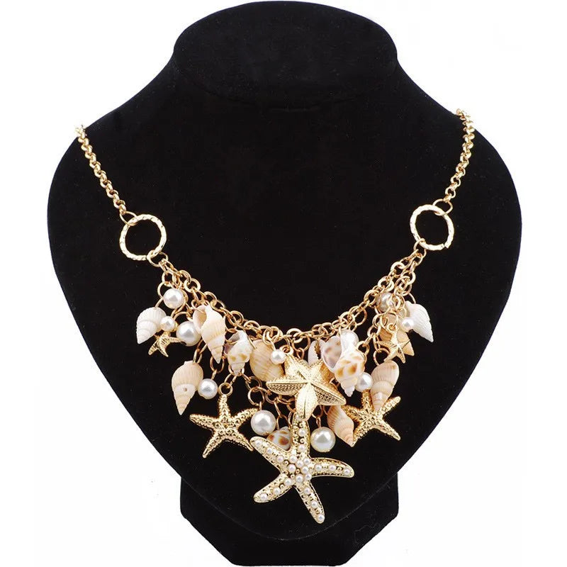 Vacation Style Ocean Series Shell Starfish ImitationPearl Necklace Women's Vacation Leisure Party Exaggerated Shell Necklac