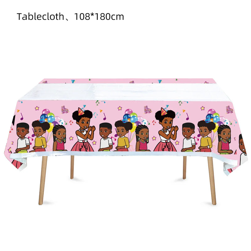 Pink Black Girl Gracies Birthday Party Decorations Corner Party Favors Tablecloth Cups Plates Baby Shower supplies Free Shipping