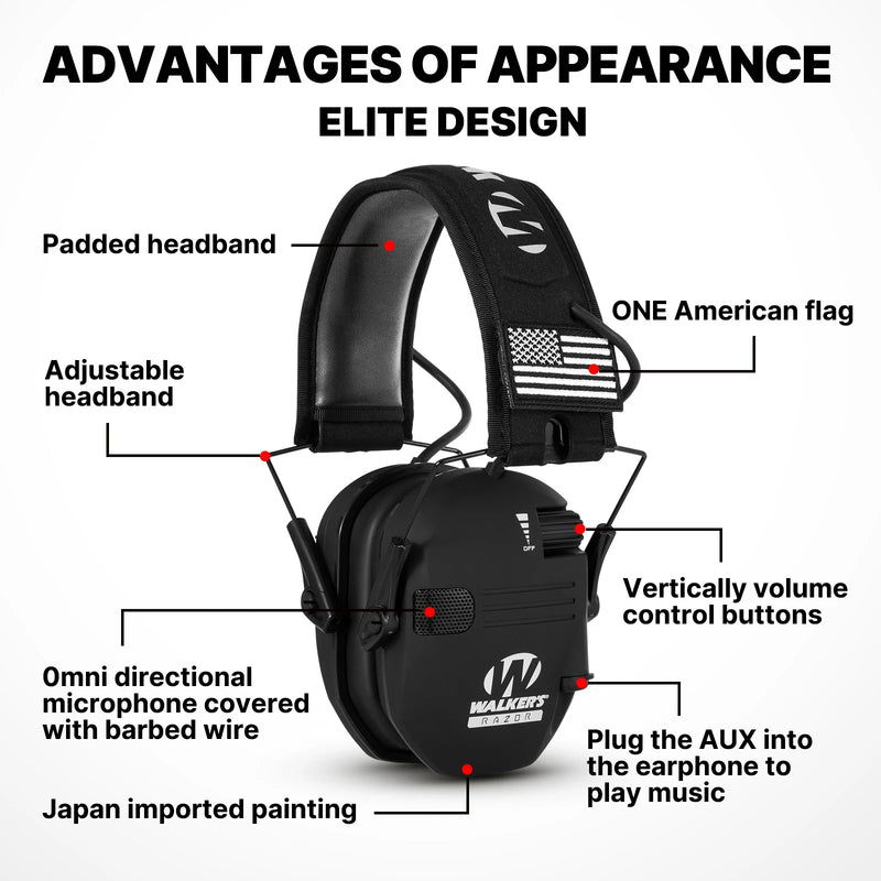 Military Electronic Shooting Earmuffs Hunting Sound Pickup Noise Reduction Hearing Protection Headset Low Profile Earcups