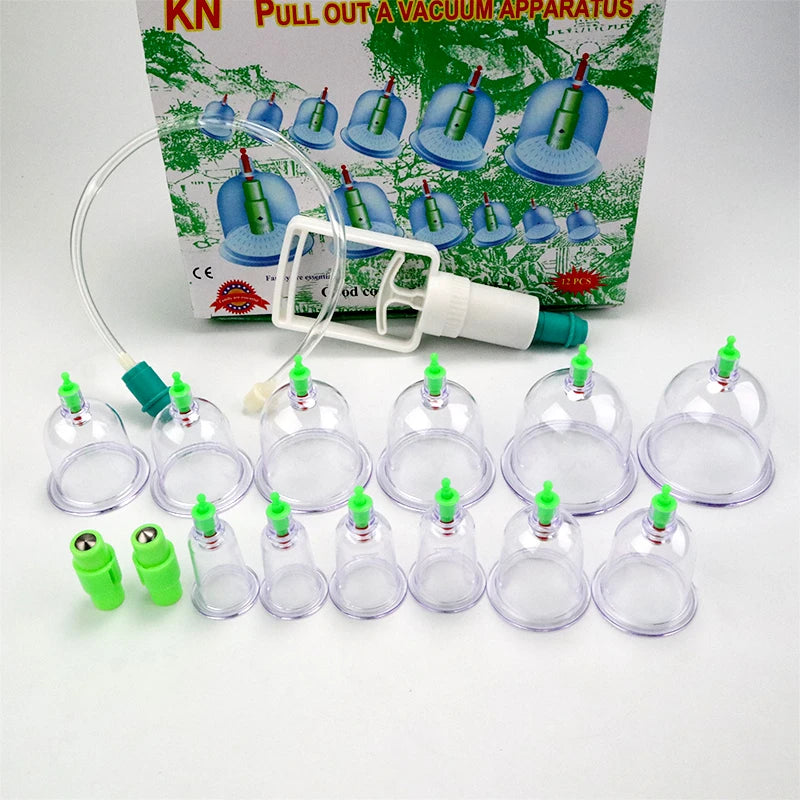 12/6 Cans Chinese Vacuum Cupping Body Cans Kit Thicken Suction Cups Jar Magnetic Therapy Cans Relax Massage Suction Pump