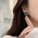 Modische französische Vintage geometrische Ohrclips Retro blaue Emaille runde Ohrclips Ohrringe für Frauen nicht durchstochen Brincos