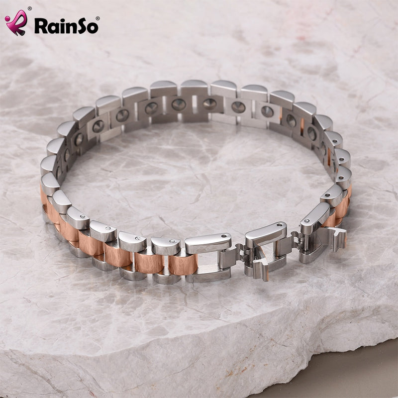 RainSo 99.999% Pure Germanium Bracelet for Women Korea Popular Stainless Steel Health Magnetic Germanium Energy Couple Jewelry