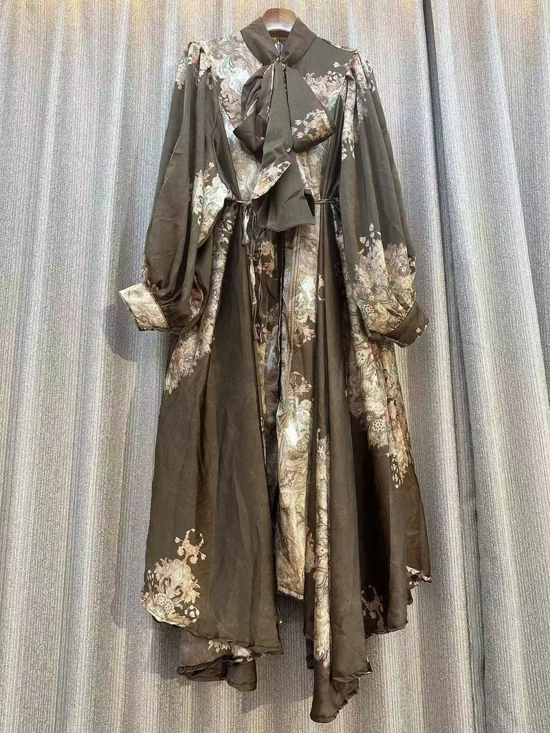 New 2024 Autumn Fashion Irregular Party Midi Dress Female long Sleeve Elegant Loose Print Casual Evening Dress For Women ﻿