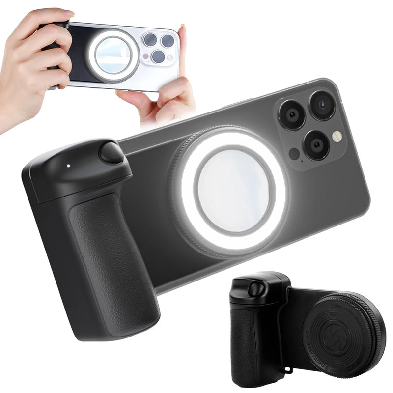 Magsafe Bluetooth-Compatible Camera Shutter Grip with Fill Light and Reflective Mirror for iPhone and Android Smartphones