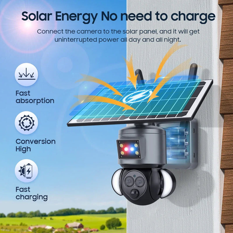 4K 8MP Solar PTZ Camera WIFI Dual Lens Security CCTV 12XZoom Humanoid Tracking Record 4G SIM Outdoor wireless Surveillance Cam