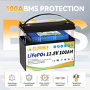 LiFePO4 Battery 12V 100Ah BMS100A Rechargeable Lithium Battery Pack For Inverter Solar Off-Road Off-grid Solar Energy Deep Cycle