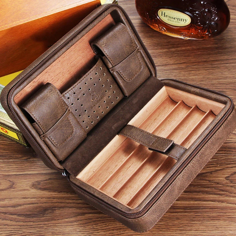 GALINER Cigar Humidor Box Travel Leather Cigar Case Cedar Wood Lined W/wo Lighter Cigar Cutter Humidity Control Pack For Humidor