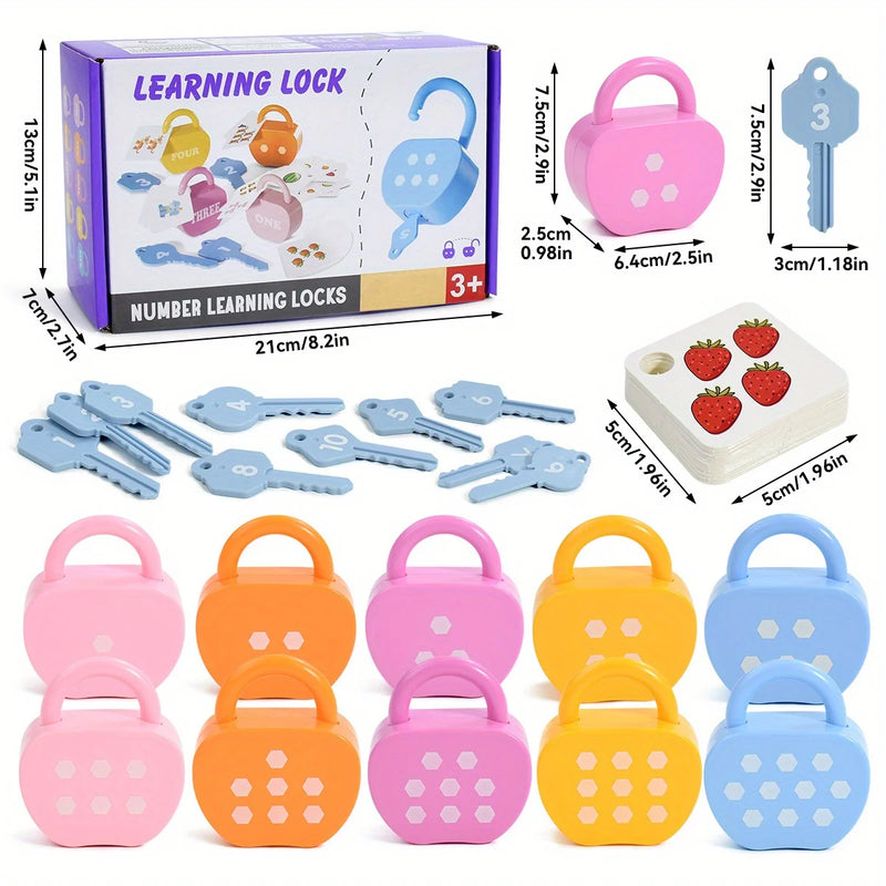 10 Set  Apple Locks Keys Cards Matching Toys Kids Educational Learning Matching Counting Homeschool Math Toy Gift for 3+ Child