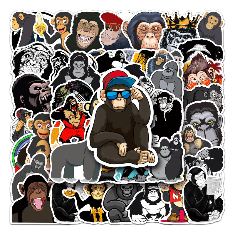 50Pcs Gorilla series Cartoon Cute Waterproof Sticker Skateboarding Snowboard Retro Vinyl Sticker