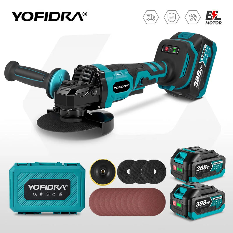 YOFIDRA M14 125mm Brushless Angle Grinder 2000W Cordless Grinding Machine Cutting Home DIY Power Tool For Makita 18V Battery Pin