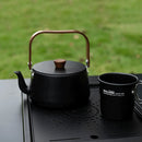 1.1L Camping Water Kettle with Wooden Handle Outdoor Portable Teapot Lightweight Coffee Pot Tourist Tableware