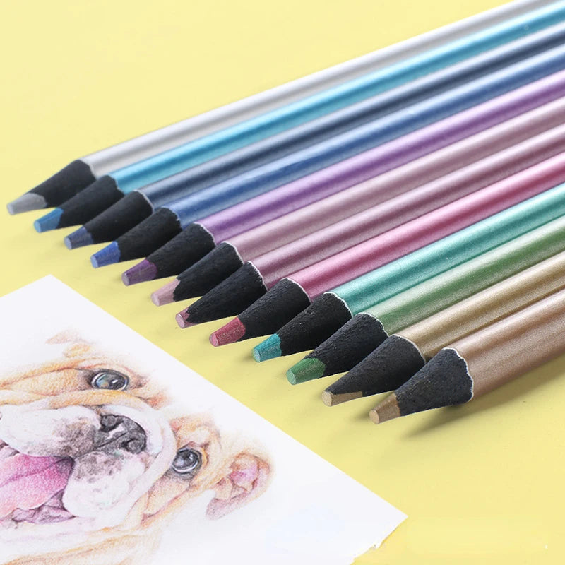 12 Color Metallic Pencils Colored pencil Fluorescent pencil Coloring Drawing Painting Pencils Profession Art Supplies For Artist