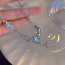 JWER Trendy Bling Moonstone Star Cross Pendant Necklace for Women Punk Hip Hop Star Chain CrystalNecklace Party Y2K Jewelry Gift