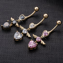KUNIU 1pc Cute Fashion Angel Wings Heart Shape Zircon Belly Ring Women's Fit Piercing Body Jewelry