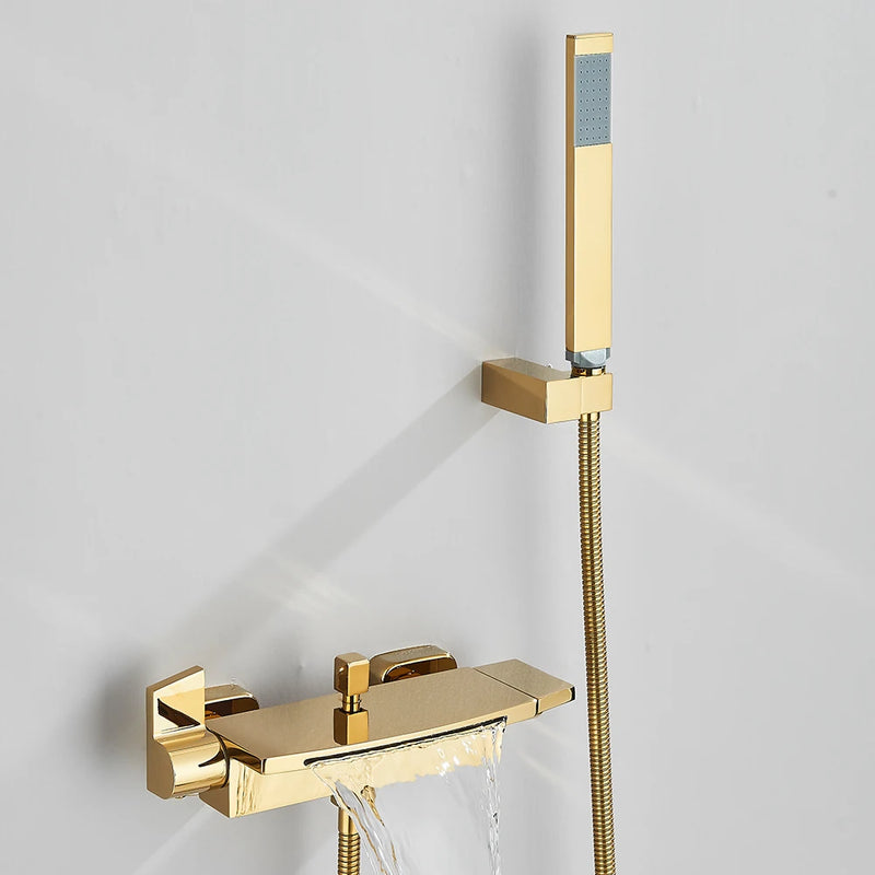 Black Waterfall Bathtub Shower Faucets Wall Mount Shower Mixer Tap Faucets Hot Cold Bath Shower Tap BaRobinet Baignoire