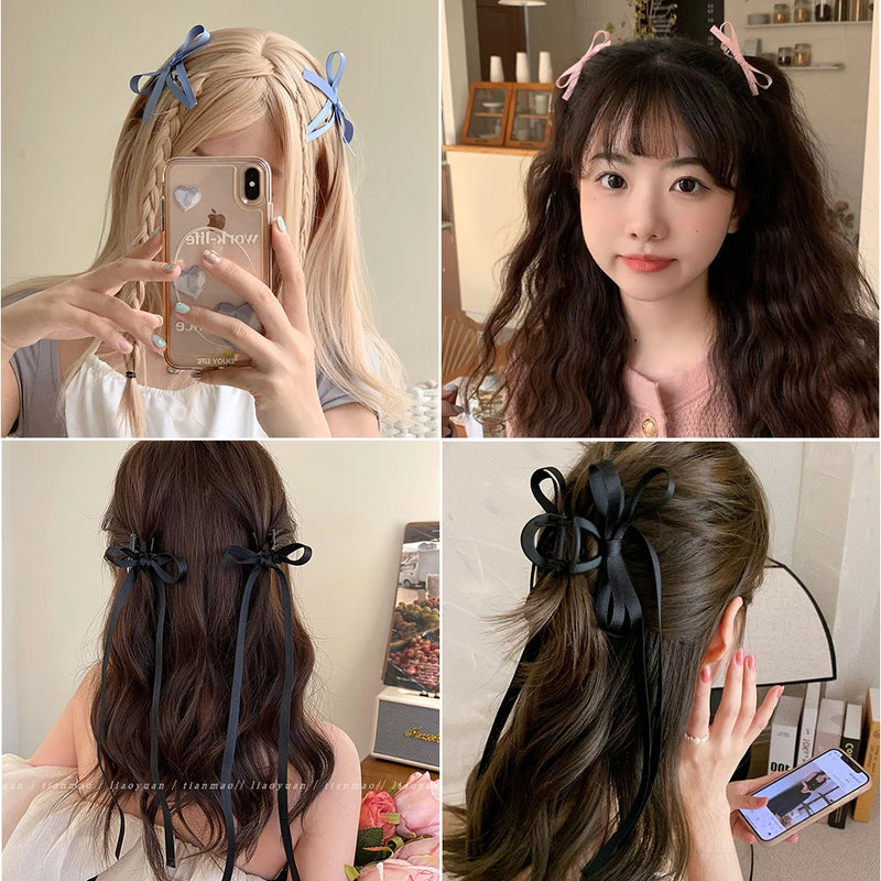 Fashion Sweet Bow Hair Clip Trend Long Ribbon Hairpins Barrettes Headband For Women Girl Hair Accessories Wedding Lolita Jewelr