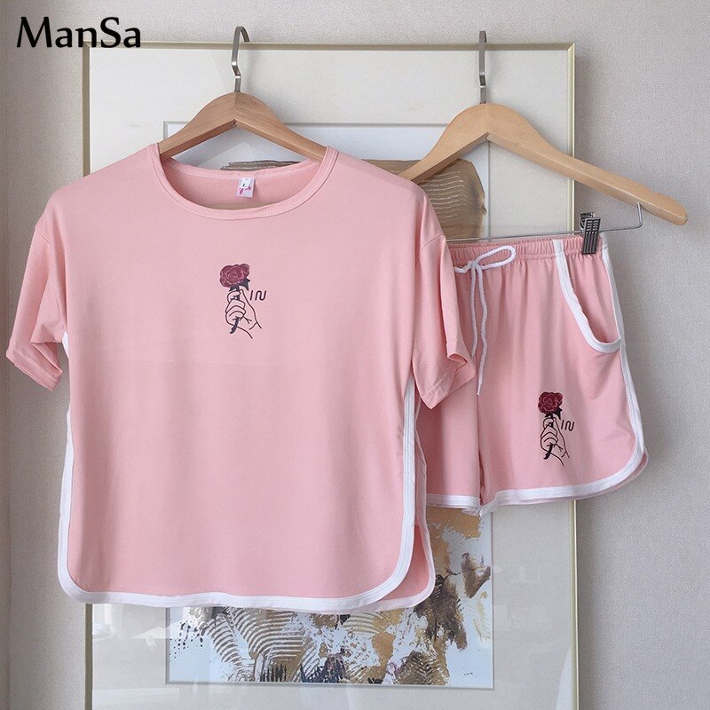 Hot sale Summer Shorts Pajama Sets for Women Short Sleeve Sleepwear Cute Girls Cartoon Pyjama Homewear Pijama Mujer Home Clothes