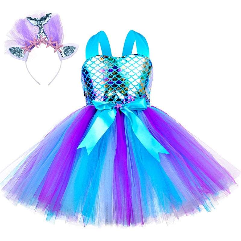 Princess Mermaid Dress for Girls Birthday Party Clothes Kids Tutu Dresses for Girls Carnival Halloween Cosplay Mermaid Costume