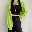 Female Cut Out Crop Top Hoodie Long Sleeve Hooded Pullover Sweatshirt Drop Shoulder Drawstring Hoodie Crop Jumper-Top