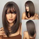 HENRY MARGU Blonde Silky Straight Synthetic Wigs with Bangs Medium Long Natural Platinum Wig for Women Cosplay Heat Resistant