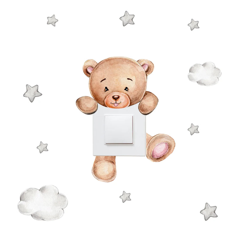 Cartoon Switch Sticker Teddy Bear Wall Sticker For Kid Room Cute Room Decor Wall Decals Wallpaper Home Decoration Accessories