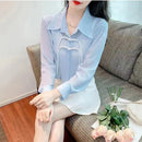 Fashion Lapel Button Spliced Solid Color All-match Shirt Female Clothing Spring Summer New Casual Tops Office Lady Blouse