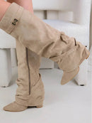 Ladies' Autumn and Winter New Pointed Knee High Women's Boots, Thick High-heeled Long Pants Boots, Fashionable Mid Rise Boots