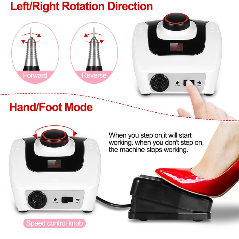 35000RPM Electric Nail Drill Manicure Professional Manicure Pedicure Drill Accessories Electric Nail File with Cutter Nail Tools