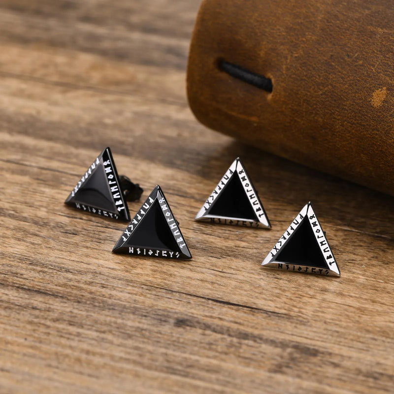 Vnox Norse Viking Runes Triangle Stud Earrings for Men Boy, Anti Allergy Stainless Steel Punk Geometric Earrings Gift Jewelry