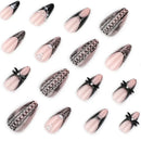 Black Cool Fake Nails Halloween Bat Press on Nails Almond Decorated Nail Tips Rivet Bow False Nails 24pcs Reusable Acrylic Nails