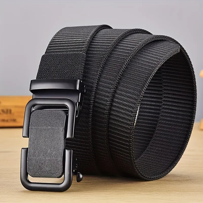 Men's Belt Automatic Metal Buckle Imitation Nylon Webbing Outdoor Work Belt Toothless Automatic Buckle Casual Sports Canvas Belt