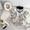 2PCS Summer Floral Baby Girl Suit New Autumn Fashion Lace Bow Baby Girls' Set Peter Pan Collar Shirt and Shorts Princess Outfits