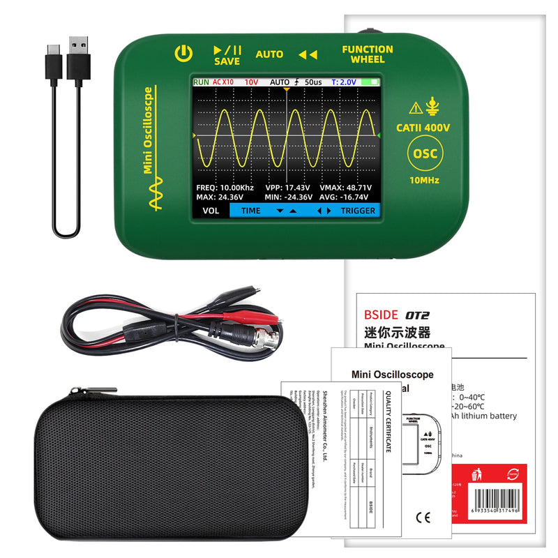 BSIDE Mini Handheld Digital Oscilloscopes 48MS/s Sampling Rate 10MHz Analog Bandwidth Support Firmware Upgrade Waveform Storage