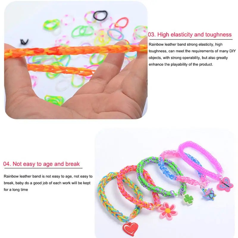 600-10000pcs Elastic Rainbow Rubber Bands Kits Colorful Weave Machine DIY Bracelet Handicraft Girl Gift Kids Toys For Children