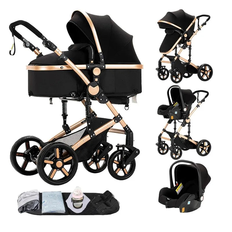Compact Stroller 3 IN 1, Carseat Stroller Combos, Baby Stroller Multifunctional High Landscape Baby Pram for Toddlers Infant Car