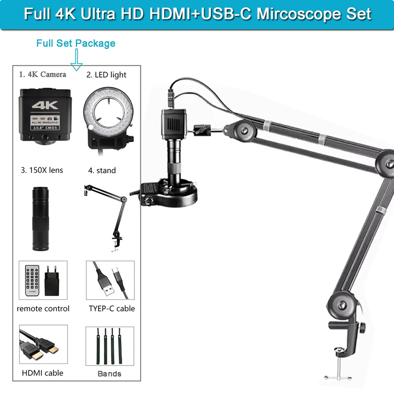Yizhan Full HD Digital Mircoscope 4K 2K HDMI USB VGA Mircoscope C-Mount Digital Camera 1-150X Zooms For Repair Image Acquisition