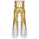 Mens Shiny Metallic 70s Disco Flared Pants Hippie Vintage Hip Hop Carnival Performance Costume Sequins Bell Bottoms Trousers