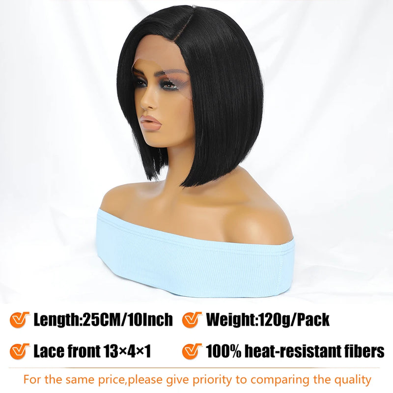 10 Inch Short Synthetic Straight Bob Lace Front Wig Glueless For African Women T Part Without Glue Lace Front Wigs For Afro Girl