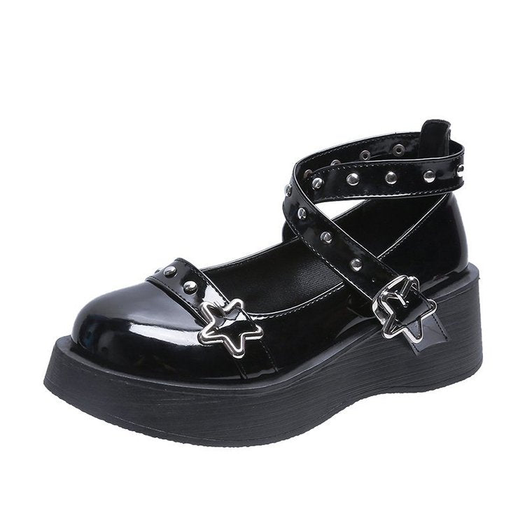 lolita shoes platform emo shoes on heels women loli thick heel cross bandage women shoes kawaii cosplay Mary Janes gothic shoes