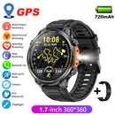 2026 GPS Smartwatch for Men 1.7 HD Screen Military Smart Watch Flashlight IP68 Waterproof 100 Sport Modes 720mAh Large Battery