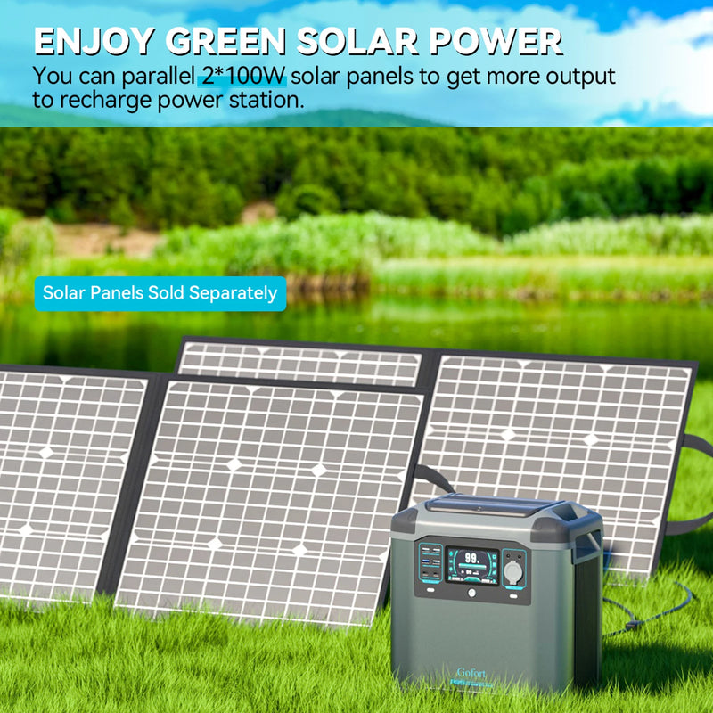 GOFORT 2000W Power Station 436800mAh/1573Wh Solar Power Generator with DC/AC/Type-C/USB Sockets E-VSZ Emergency Battery Backup