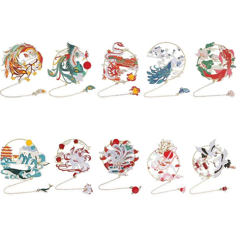 Chinese Design  Painting Group Fan Book Clip Pagination Mark Tassel Student Creative School Stationery Metal Bookmark