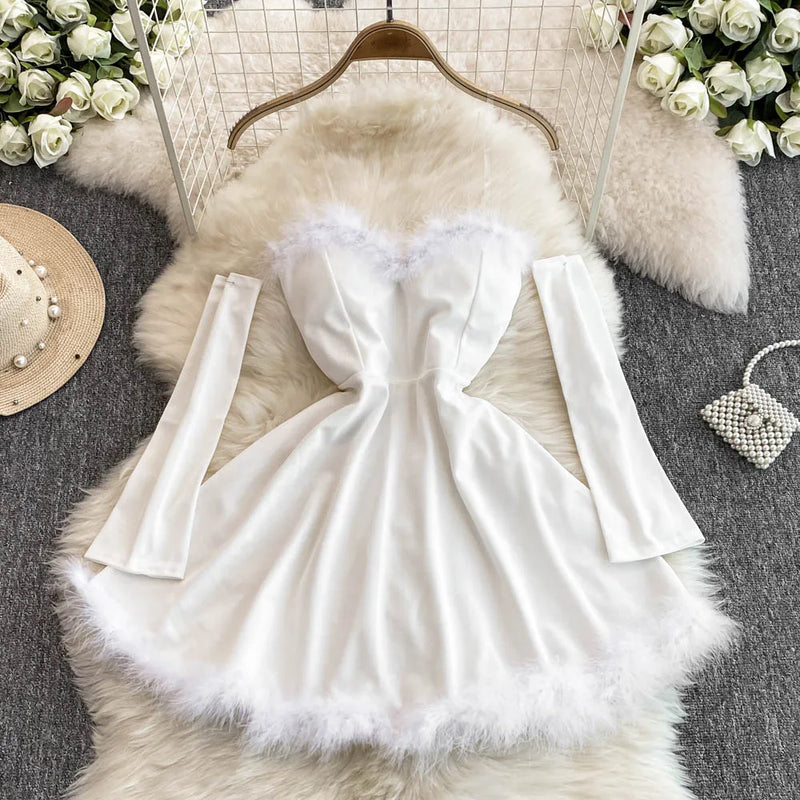 Women's Dress For New Year Vestido Sexy Off Shoulder Furry Strapless Christmas Dress 2024 Short Mini Club Party Dresses Ladies