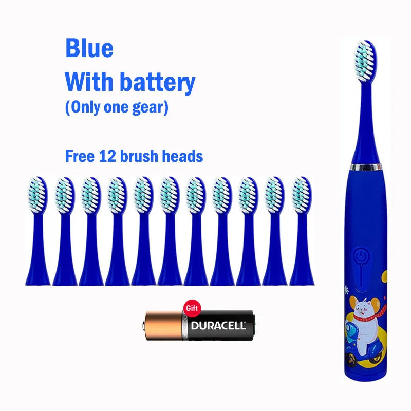 Children Electric Toothbrush With Replace Brush Heads Kids Cartoon Toothbrush Ultrasonic Sonic Electric Toothbrush With 6 Head